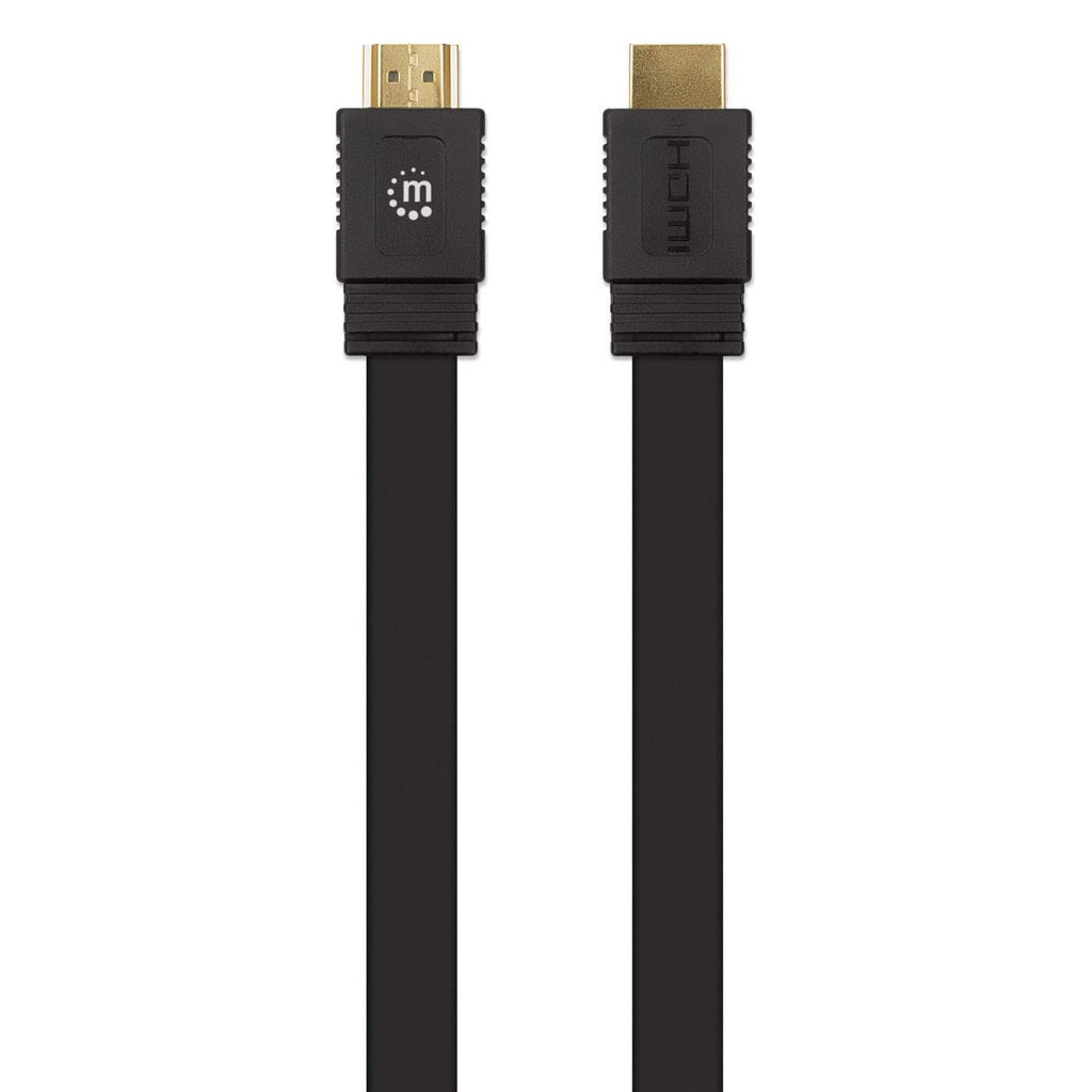 Manhattan HDMI Cable with Ethernet (Flat), 4K@60Hz (Premium High Speed), 3m, Male to Male, Black, Ultra HD 4k x 2k, Fully Shielded, Gold Plated Contacts, Lifetime Warranty, Polybag