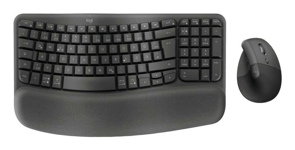 Logitech Wave Keys and Lift Combo keyboard Mouse included Universal Bluetooth QWERTZ German Graphite