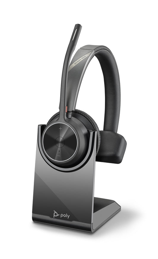 POLY Voyager 4310 UC Headset Wireless Head-band Office/Call center USB-A Bluetooth Charging stand, Boom microphone, black