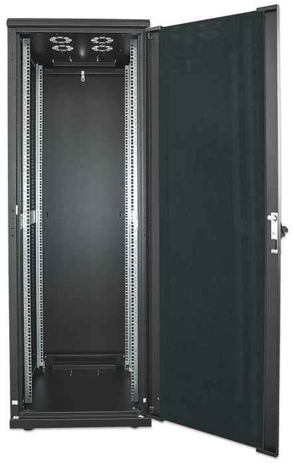 Intellinet 19" Network Cabinet - Free Standing, 22U, 600x800mm (width x depth), Black, Flatpack, Max 1500kg, Multi-Point Door Lock, One Lock Per Side Panel, Usable Depth 123 to 573mm, IP20 rated, Rack, Steel