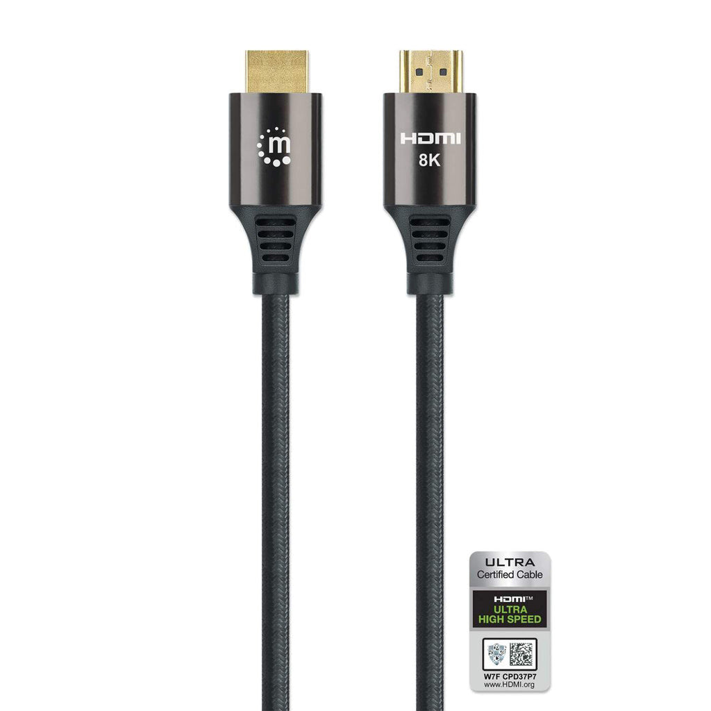 Manhattan HDMI 8K@60Hz Cable with Ethernet, 1m, Certified, Suitable for ALL 8K, 4K & 1080p/HD uses - when upgrading now or have it ready for when you need it, Male to Male, Black, 4K@120Hz, Lifetime Warranty, Ultra High Speed
