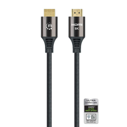 Manhattan HDMI 8K@60Hz Cable with Ethernet, 1m, Certified, Suitable for ALL 8K, 4K & 1080p/HD uses - when upgrading now or have it ready for when you need it, Male to Male, Black, 4K@120Hz, Lifetime Warranty, Ultra High Speed