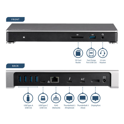 StarTech.com Thunderbolt 3 Dock - Dual Monitor 4K 60Hz TB3 Laptop Docking Station with DisplayPort - 85W Power Delivery Charging - 6-Port USB 3.0 Hub, SD 4.0, GbE, Audio - Windows & Mac