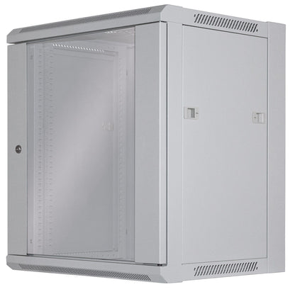 Intellinet Network Cabinet, Wall Mount (Standard), 12U, Usable Depth 260mm/Width 510mm, Grey, Flatpack, Max 60kg, Metal & Glass Door, Back Panel, Removeable Sides, Suitable also for use on desk or floor, 19",Parts for wall install (eg screws/rawl plugs) n