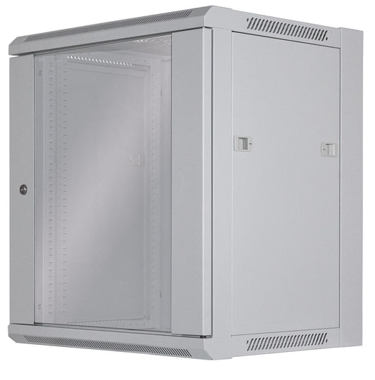 Intellinet Network Cabinet, Wall Mount (Standard), 12U, Usable Depth 260mm/Width 510mm, Grey, Flatpack, Max 60kg, Metal & Glass Door, Back Panel, Removeable Sides, Suitable also for use on desk or floor, 19",Parts for wall install (eg screws/rawl plugs) n