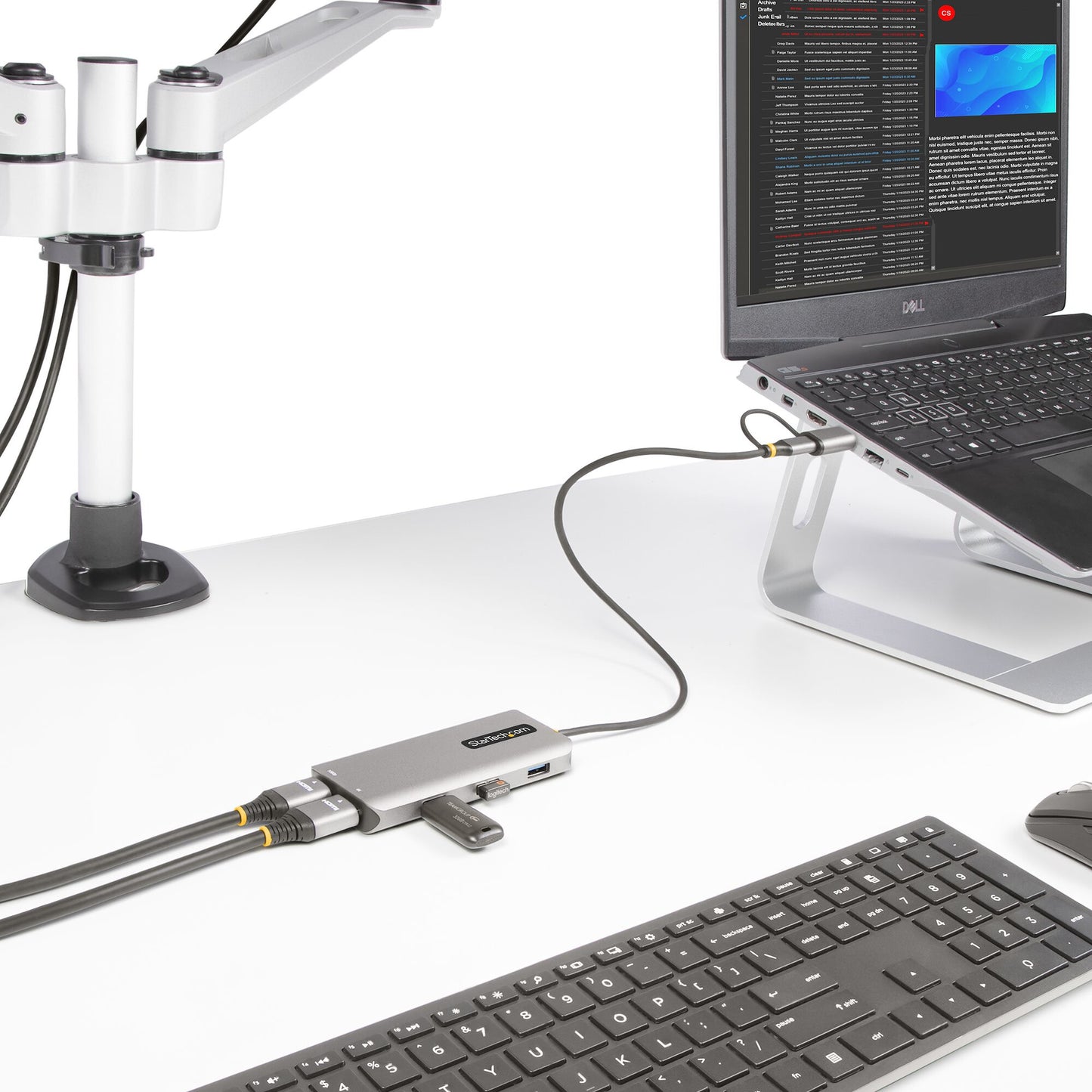 StarTech.com USB-C Multiport Adapter w/Attached USB-C to USB-A Dongle, Dual HDMI (4K30Hz/1080p60Hz), 3x USB-A 5Gbps, Mini Travel Dock, Laptop Docking Station, 1.3ft/40cm Cable