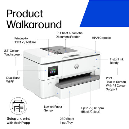 HP OfficeJet Pro 9720e Wireless All-in-One Color Printer, Two-sided printing; Copier, Scanner