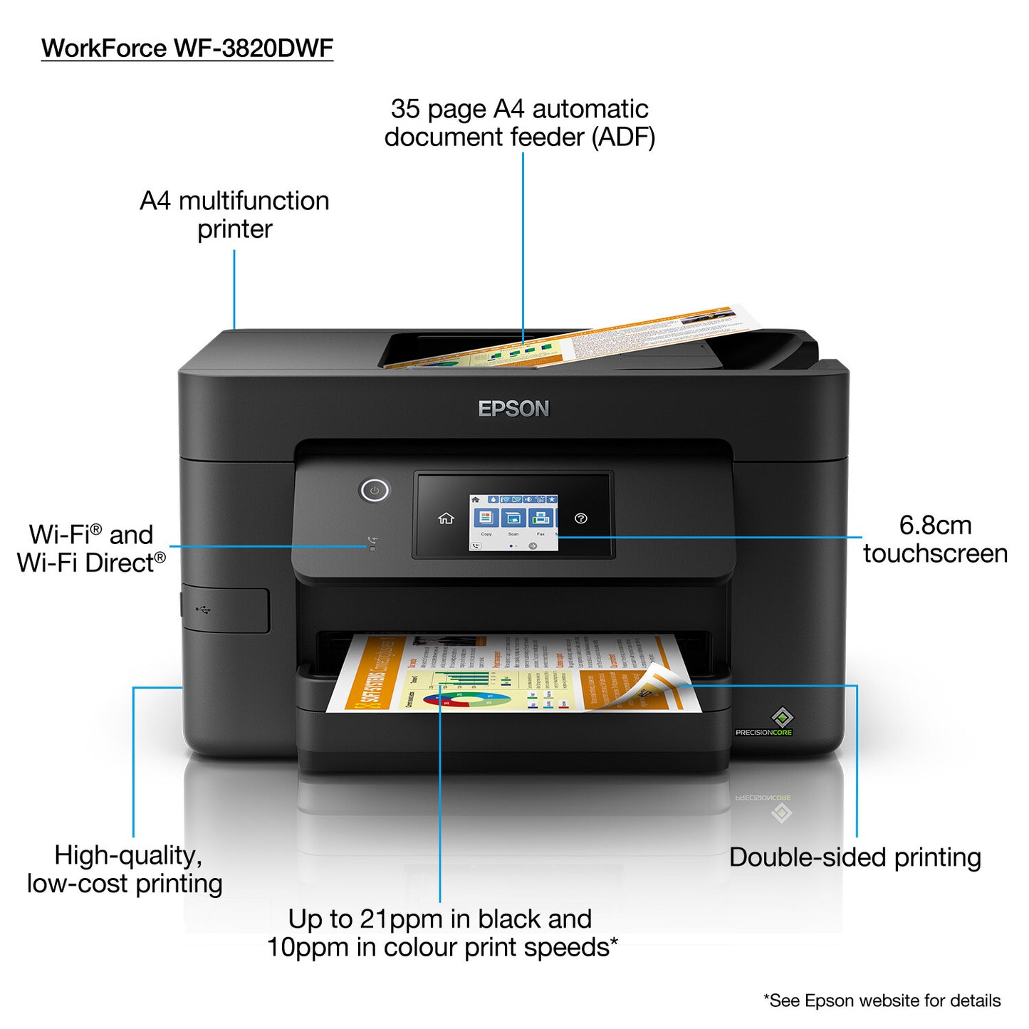 Epson WorkForce Pro WF-3820DWF Inkjet A4 4800 x 2400 DPI 21 ppm Wi-Fi