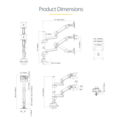 StarTech.com Desk Mount Dual Monitor Arm, Full Motion Monitor Mount for 2x VESA Displays up to 32" (17.6lb/8kg), Height Adjustable, Clamp/Grommet Mount, Mechanical Spring