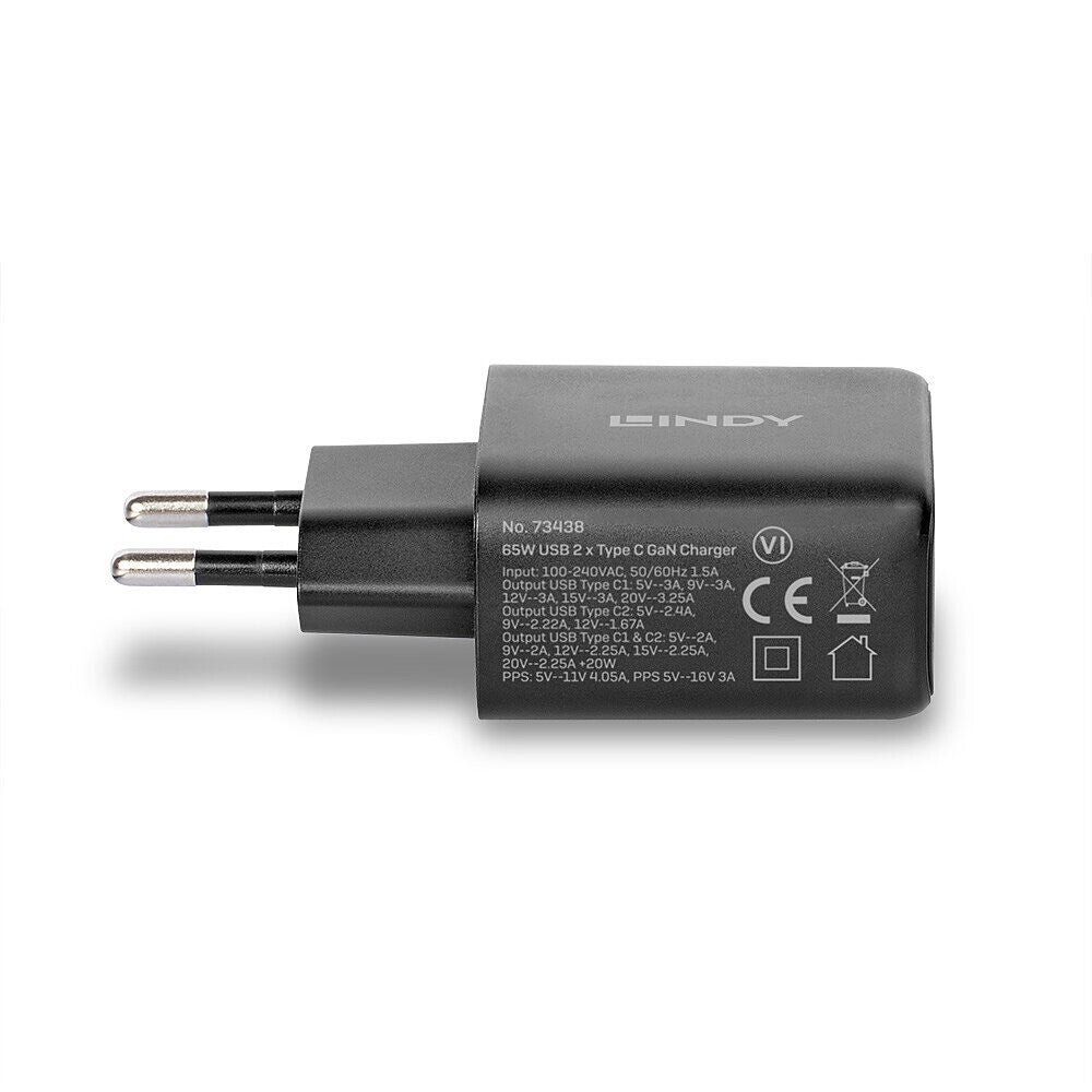 Lindy 65W USB 2 x Type C GaN Charger