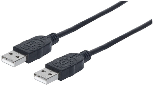 Manhattan USB-A to USB-A Cable, 3m, Male to Male, Black, 480 Mbps (USB 2.0), Hi-Speed USB, Lifetime Warranty, Polybag