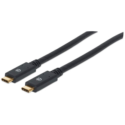 Manhattan USB-C to USB-C Cable, 2m, USB 3.0 (aka USB 3.2 Gen 1), 5 Gbps, 3A Fast Charging, SuperSpeed USB, Black, Lifetime Warranty, Equivalent to USB315CC2M