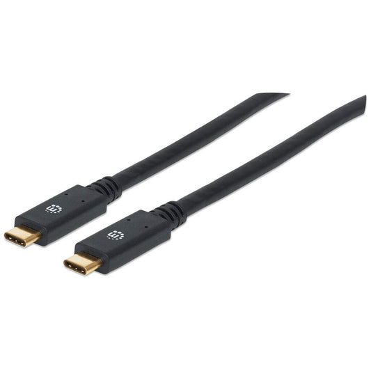 Manhattan USB-C to USB-C Cable, 2m, USB 3.0 (aka USB 3.2 Gen 1), 5 Gbps, 3A Fast Charging, SuperSpeed USB, Black, Lifetime Warranty, Equivalent to USB315CC2M