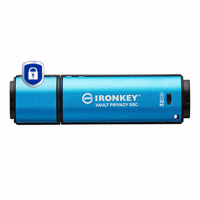 Kingston Technology IronKey 32GB USB-C Vault Privacy 50C AES-256 Encrypted, FIPS 197 USB flash drive, USB 3.2 Gen 1 (3.1 Gen 1), black and blue