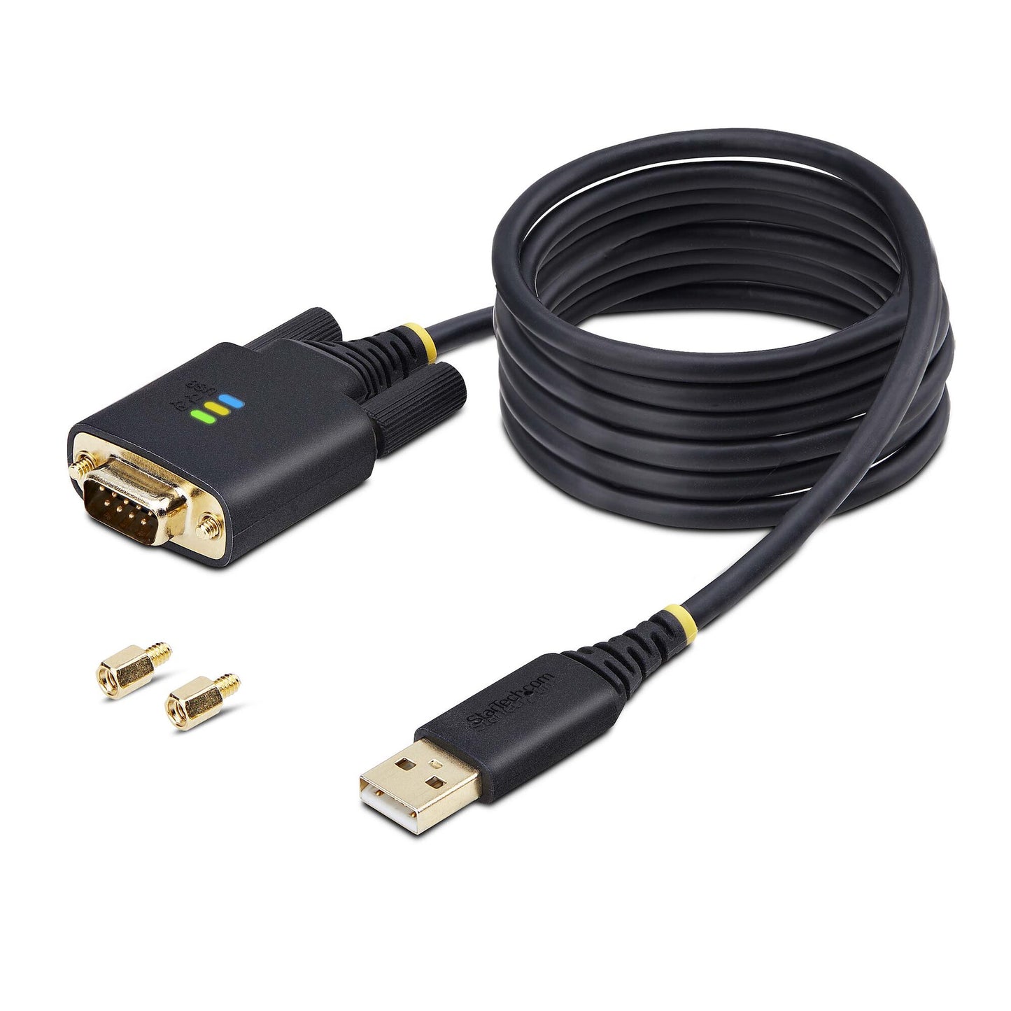 StarTech.com 6.6ft (2m) USB to Serial Adapter Cable, COM Retention, Interchangeable Screws/Nuts, USB-A to DB9 RS232, FTDI IC, ESD Protection, Windows/macOS/Linux