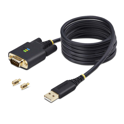 StarTech.com 6.6ft (2m) USB to Serial Adapter Cable, COM Retention, Interchangeable Screws/Nuts, USB-A to DB9 RS232, FTDI IC, ESD Protection, Windows/macOS/Linux