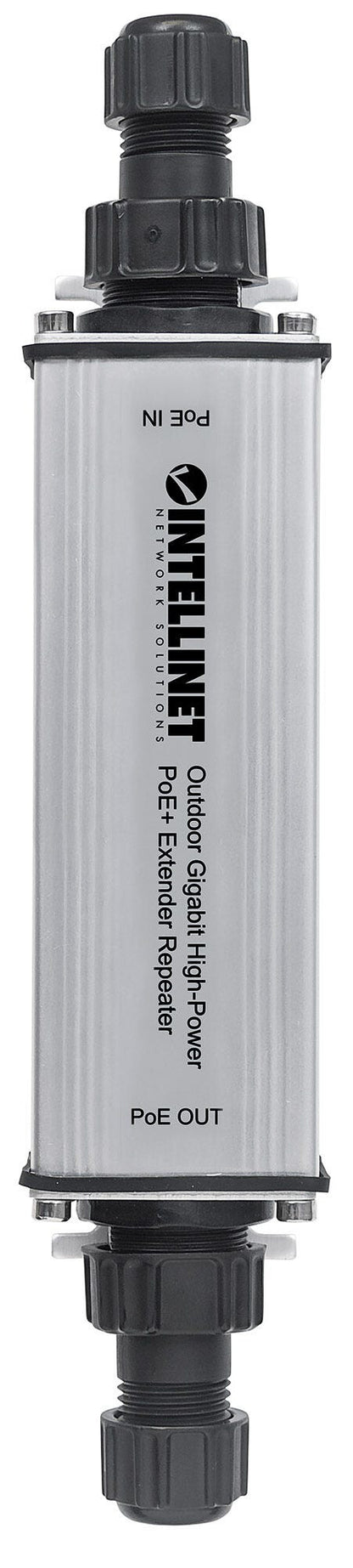 Intellinet Outdoor Gigabit High-Power PoE+ Extender Repeater, IEEE 802.3at/af Power over Ethernet (PoE+/PoE), Extends Range up to 100m, Metal, IP65
