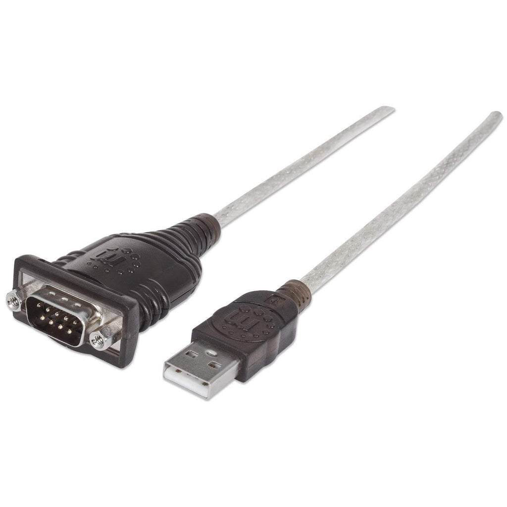 Manhattan USB-A to RS232 Serial Adapter, 45cm, DB9 Male, Prolific PL-2303RA Chip, Black/Silver, Three Year Warranty