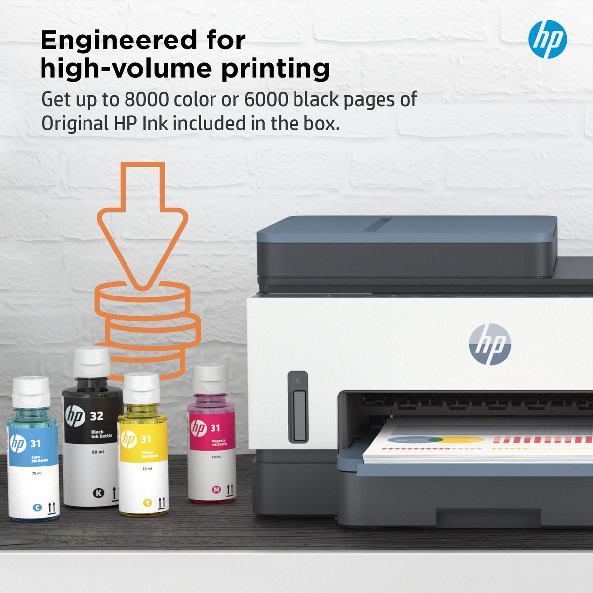 HP Smart Tank 7308 Wireless All-in-One Color Printer, Up to 2 Years of ink included; Two-sided printing; Copier, Scanner