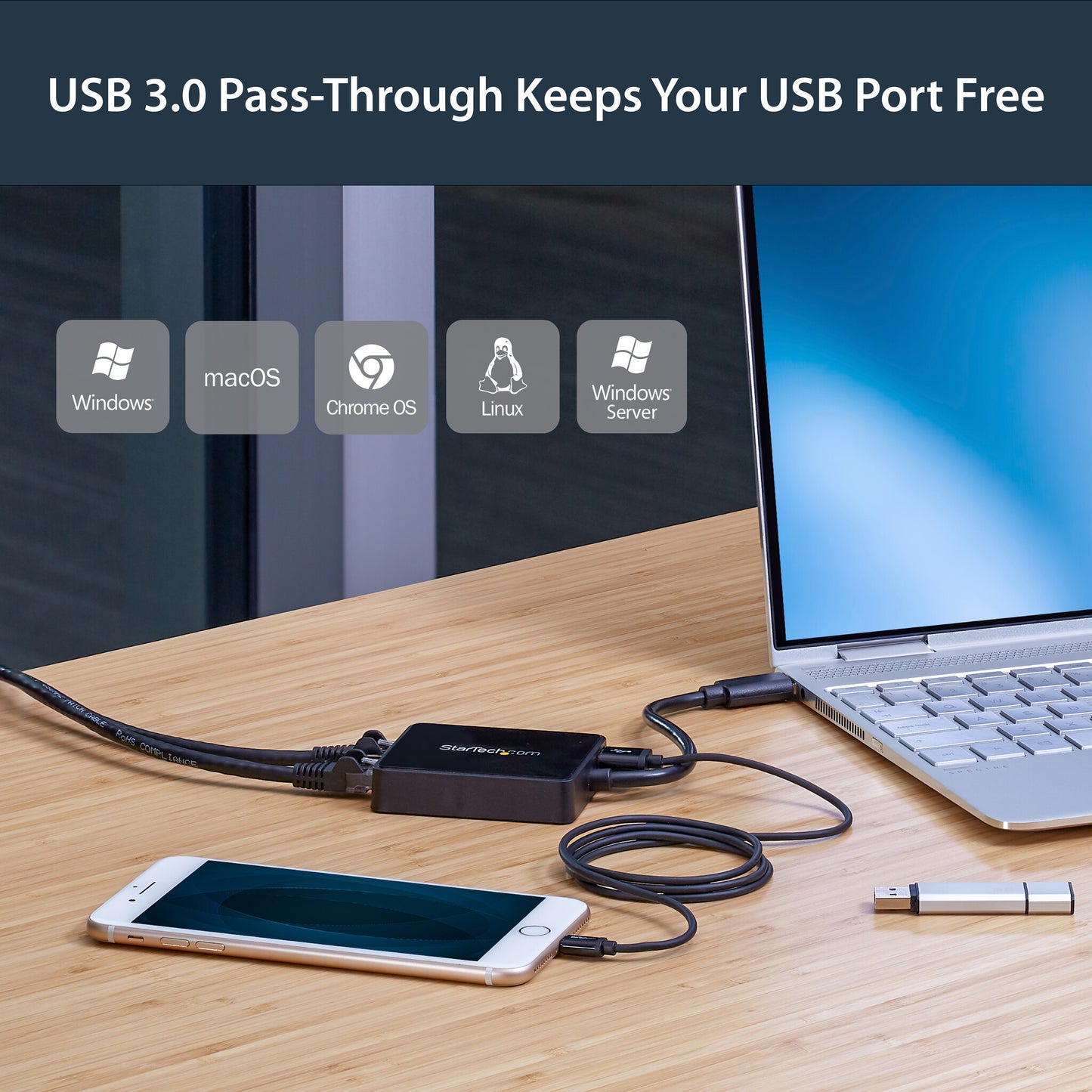 StarTech.com USB 3.0 to Dual Port Gigabit Ethernet Adapter w/ USB Port, 10/100/1000 Mbps, USB Gigabit LAN Network NIC Adapter