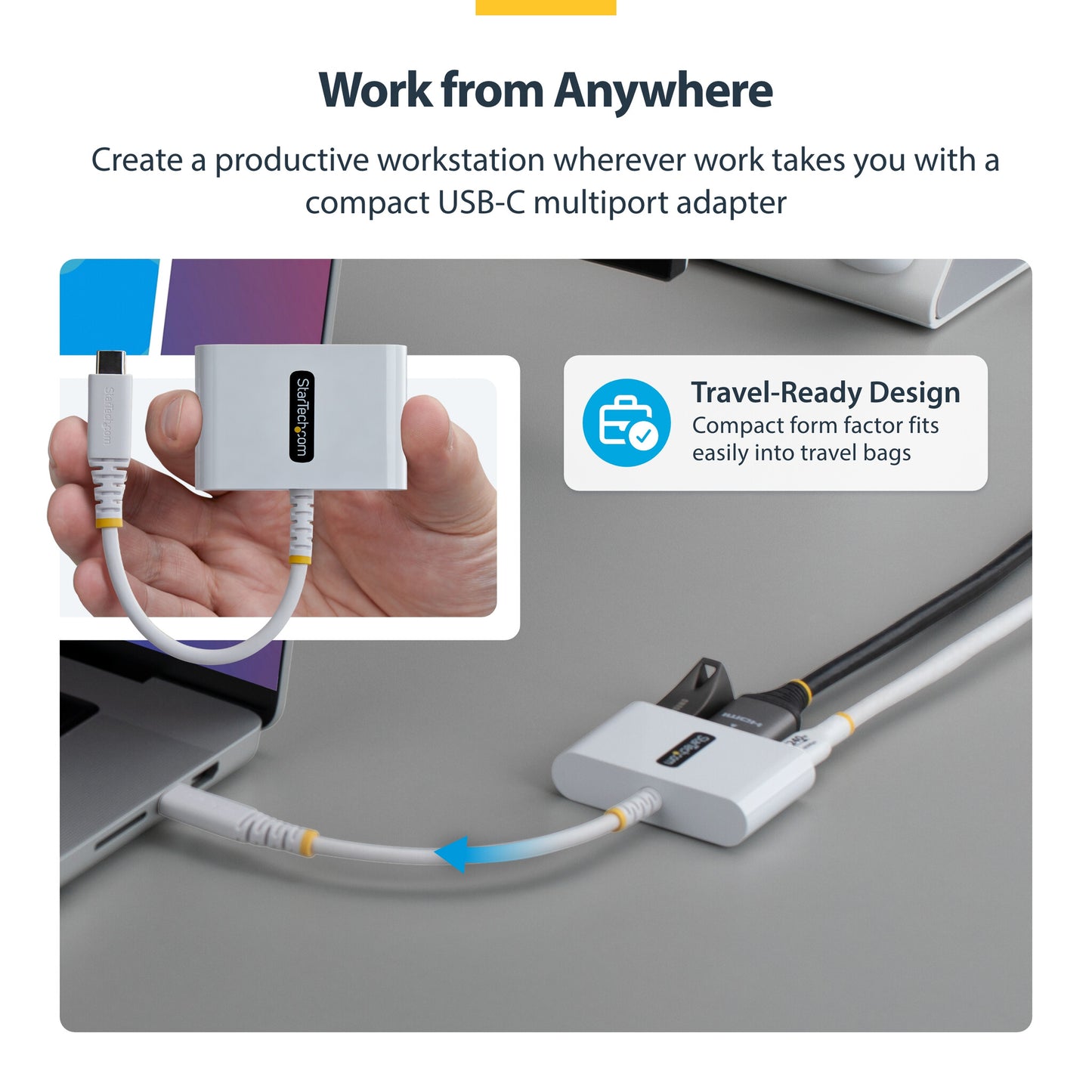StarTech.com USB-C to HDMI Multiport Adapter with 140W PD Charging, 4K 60Hz HDMI, USB 5Gbps Hub, Mini Dock For MacBook / Dell / Thinkpad / HP / iPad / Tablets