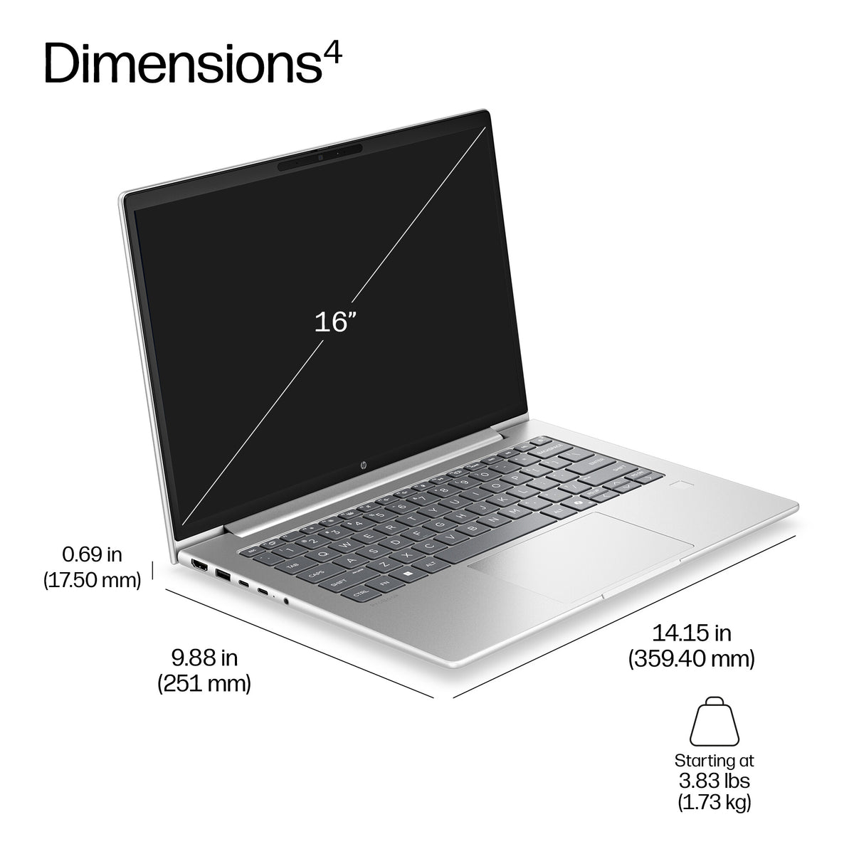 HP E46Q9ET laptop 40.6 cm (16") WUXGA 16 GB DDR5-SDRAM 512 GB SSD Wi-Fi 7 (802.11be) Windows 11 Pro Silver