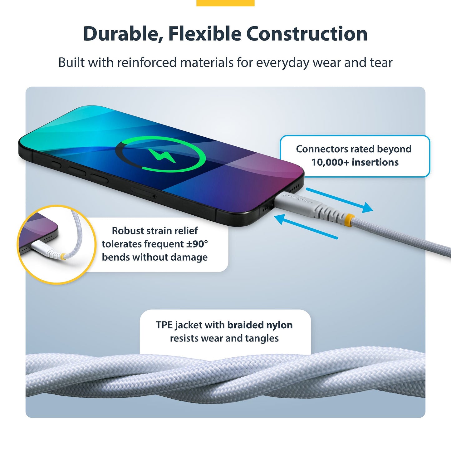 StarTech.com 3m (10ft) White USB-C Charging Cable, 60W (3A) PD, Dual-Layer Braided Nylon/TPE Jacket, Rugged USB C Charging Cord, USB 2.0 Laptop Charger Cable