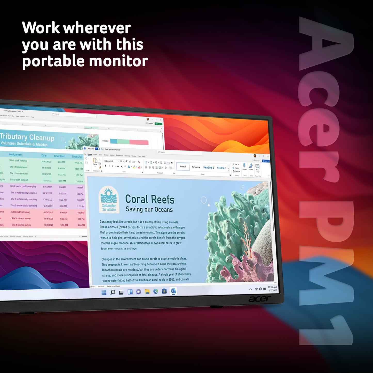 Acer PM161QT portable monitor - 15.6", Full HD (1920x1080), IPS, 60Hz, 6ms, AdaptiveSync, black