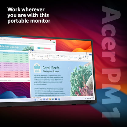 Acer PM161QT portable monitor - 15.6", Full HD (1920x1080), IPS, 60Hz, 6ms, AdaptiveSync, black
