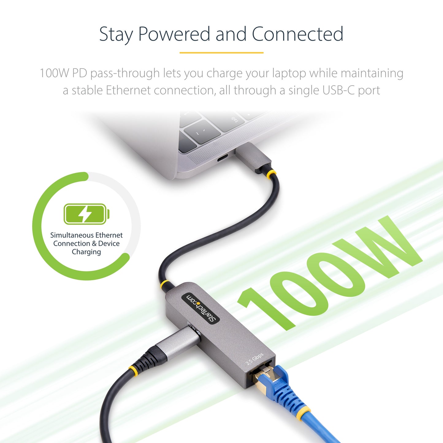 StarTech.com 2.5GbE USB-C to Ethernet Adapter, 100W PD Pass-Through, NBASE-T NIC, USB 3.0 Type-C 2.5/1G Multi Speed Network, Thunderbolt Compatible, Windows & Mac
