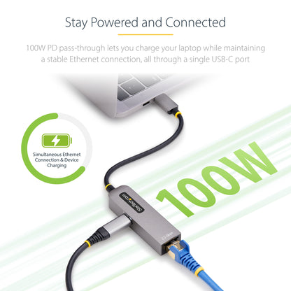 StarTech.com 2.5GbE USB-C to Ethernet Adapter, 100W PD Pass-Through, NBASE-T NIC, USB 3.0 Type-C 2.5/1G Multi Speed Network, Thunderbolt Compatible, Windows & Mac