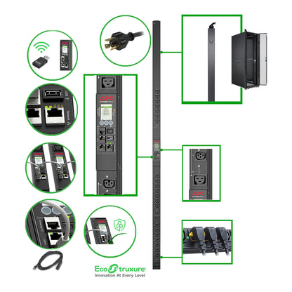 APC Rack PDU 9000 Switched, ZeroU, 20A, 208V, (21) C13/C15 & (3) C19/C21, L620 Cord