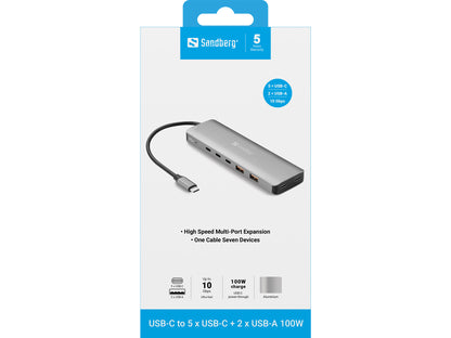 Sandberg USB-C to 5 x USB-C + 2 x USB-A 100W
