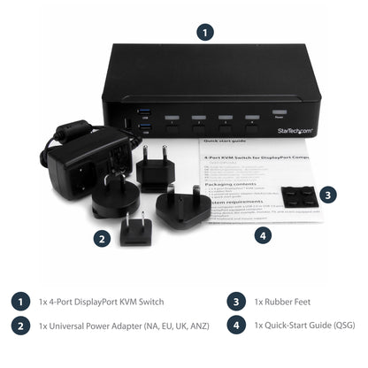 StarTech.com 4 Port DisplayPort KVM Switch - 4K 60Hz - Single Display - Dual Port UHD DP 1.2 USB KVM Switch with Integrated USB 2.0 Hub & Audio - Dell, HP, Apple, Lenovo - TAA Compliant