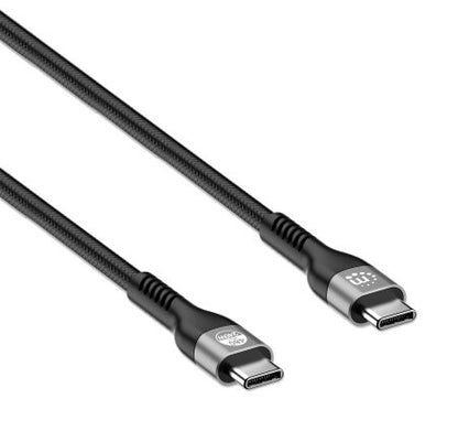 Manhattan Fast USB-C to USB-C Charging and Data Cable, 2m, Up to 240W Laptop Charging, USB 2.0, 480 Mbps, Hi-Speed USB, Extra-Long Reach for Desk or Floor Sockets, Black, Three Year Warranty
