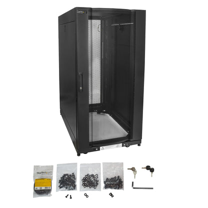 StarTech.com 4-Post 25U Server Rack Cabinet, Lockable 19" Data Rack Cabinet for Computer / AV / IT Equipment, Office / Home Network Rack with Casters & Adjustable Mounting Rails
