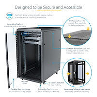 StarTech.com 4-Post 18U Server Rack Cabinet, Lockable 19" Data Rack Cabinet for Computer / AV / IT Equipment, Office / Home Network Rack with Casters & Adjustable Mounting Rails