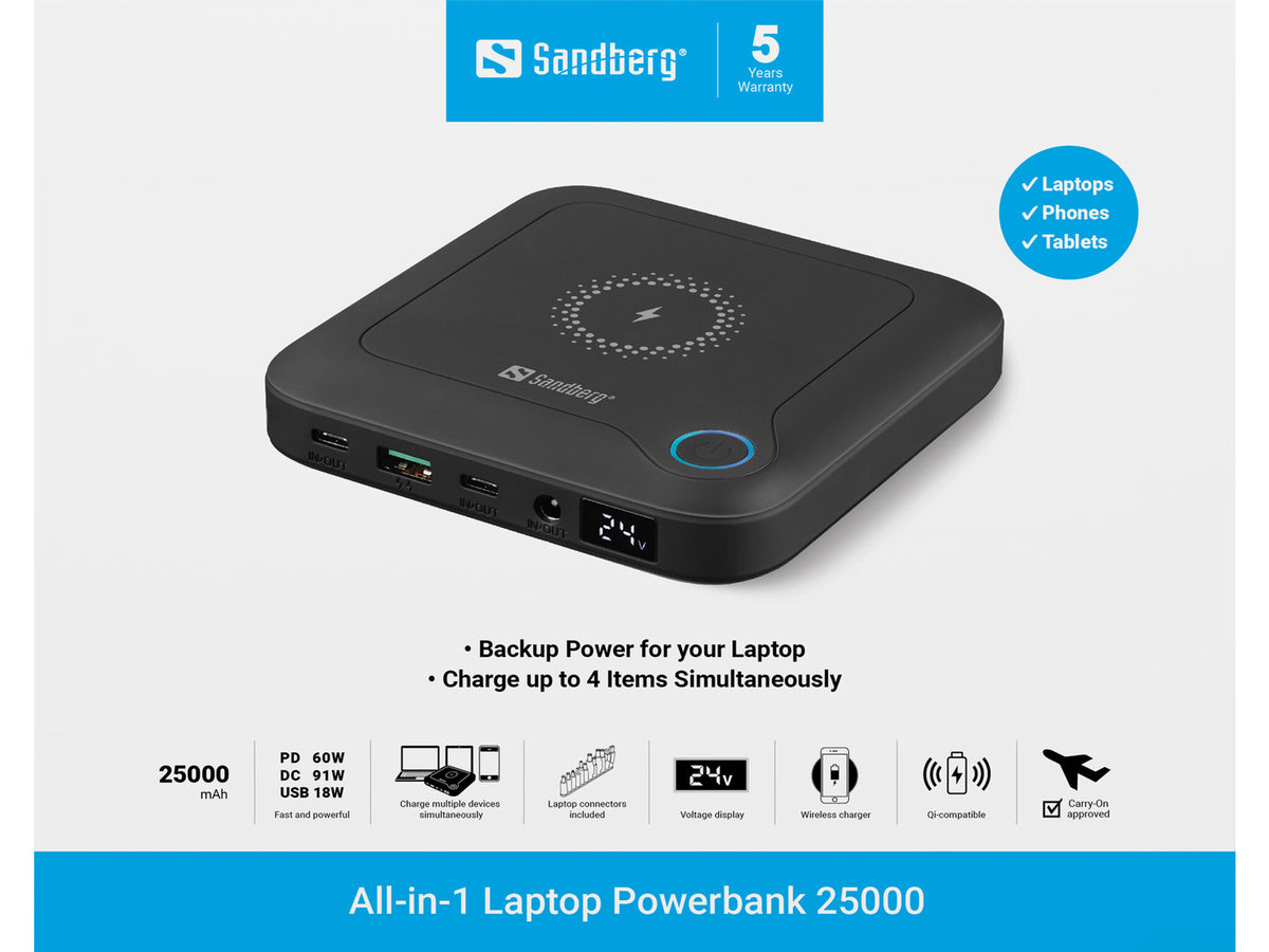 Sandberg All-in1 Laptop Powerbank 25000