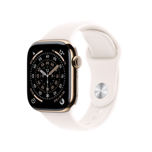Apple Watch Series 11 GPS + Cellular 46mm Gold Titanium Case with Light Blush Sport Band - S/M