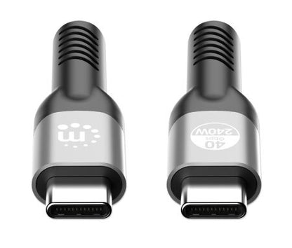 Manhattan Fast USB-C to USB-C Cable (240W), 1m, 240W Laptop Charging + High-Speed Data & Video, Works with ALL Laptops (Note additional USB-C 240W wall charger needed), 40 Gbps Ultra-Fast Transfers, Black, 3 year Warranty