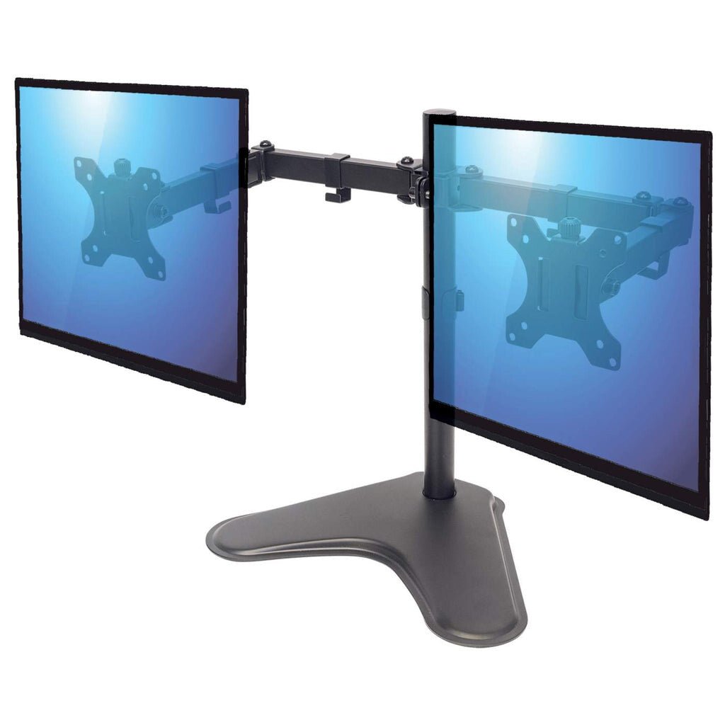 Manhattan TV & Monitor Mount, Desk, Double-Link Arms, 2 screens, Screen Sizes: 10-27", Black, Stand Assembly, Dual Screen, VESA 75x75 to 100x100mm, Max 8kg (each), Lifetime Warranty