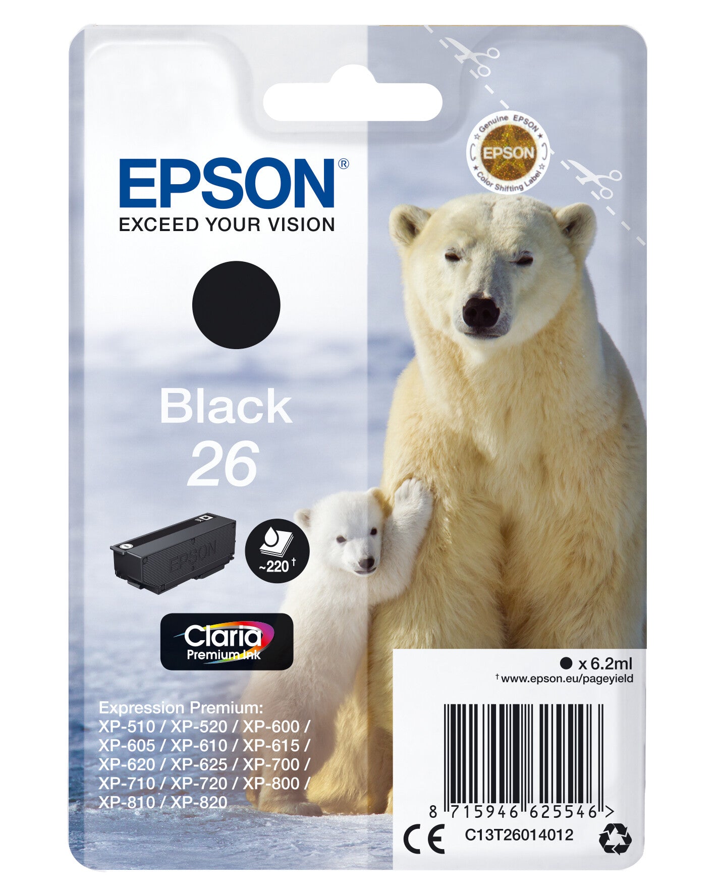 Epson Polar bear Singlepack Black 26 Claria Premium Ink