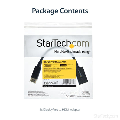 StarTech.com DisplayPort to HDMI Adapter - DP 1.2 to HDMI Video Converter 1080p - DP to HDMI Monitor/TV/Display Cable Adapter Dongle - Passive DP to HDMI Adapter - Latching DP Connector