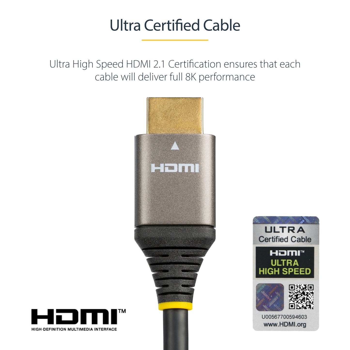 StarTech.com 12ft (4m) HDMI 2.1 Cable 8K - Certified Ultra High Speed HDMI Cable 48Gbps - 8K 60Hz/4K 120Hz HDR10+ eARC - Ultra HD 8K HDMI Cord - Monitor/TV/Display - Flexible TPE Jacket