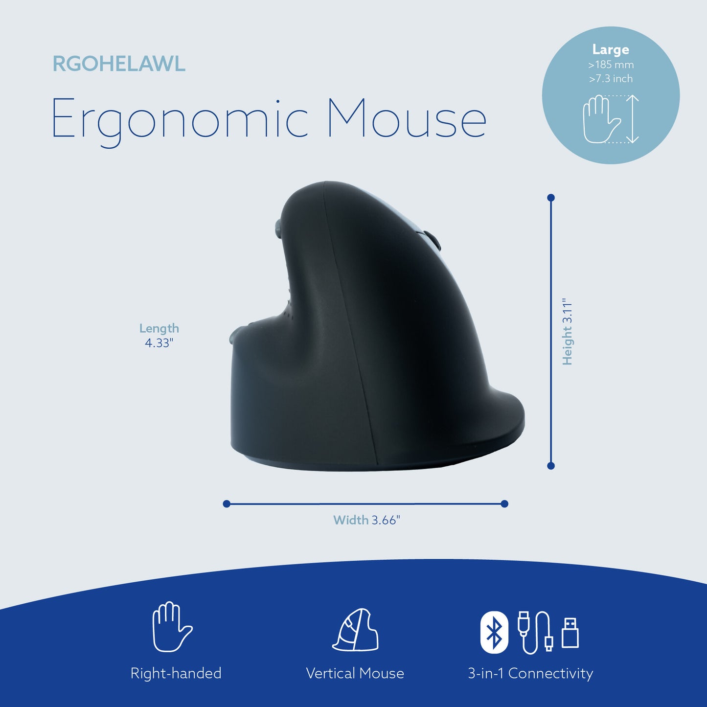 R-Go Tools Ergonomic mouse R-Go HE Break with break software, large (hand size ≥ 185 mm), right-handed, Bluetooth, black