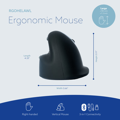 R-Go Tools Ergonomic mouse R-Go HE Break with break software, large (hand size ≥ 185 mm), right-handed, Bluetooth, black