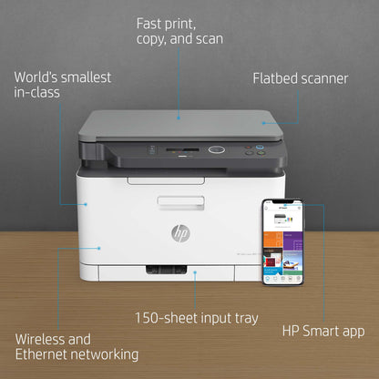 HP Laser 178nw Wireless Multifunction Color Printer, Copier, Scanner; Duplex