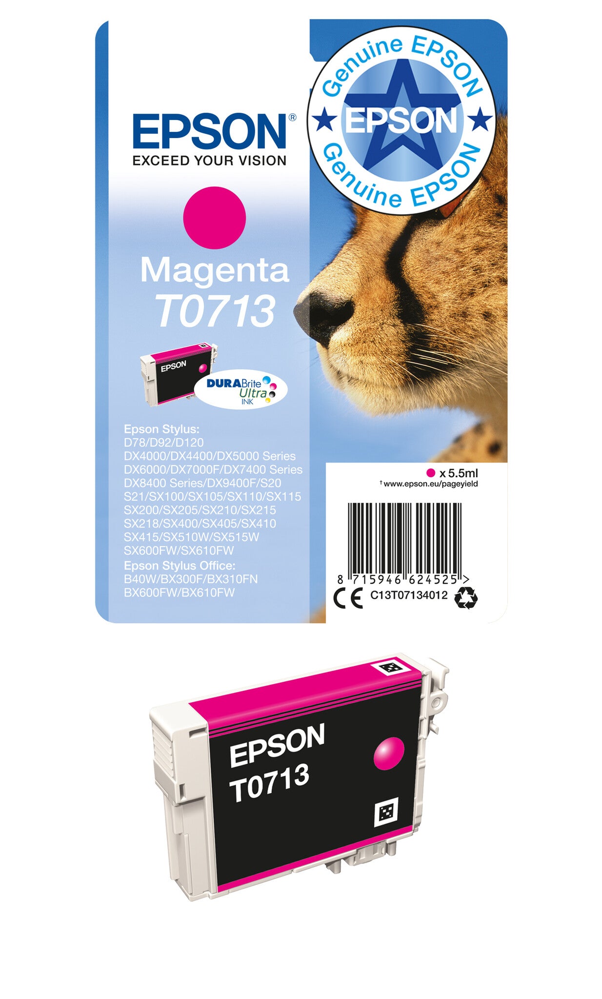 Epson Singlepack Magenta T0713 DURABrite Ultra Ink