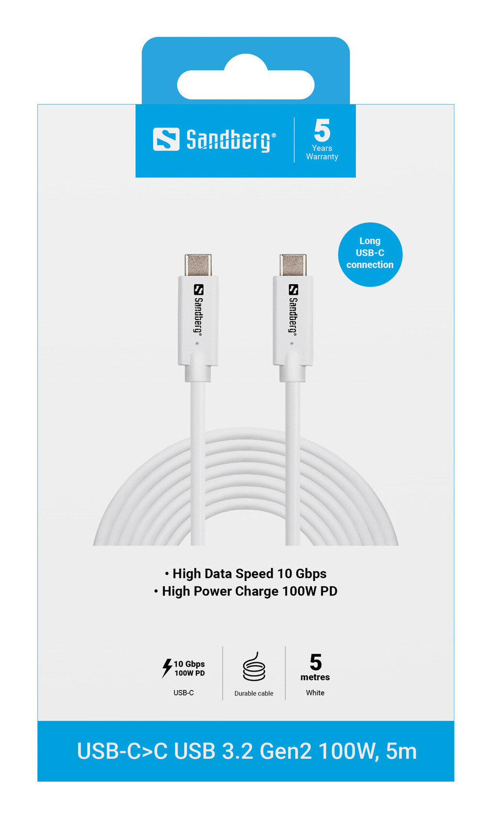 Sandberg USB-C>C USB 3.2 Gen2 100W, 5m