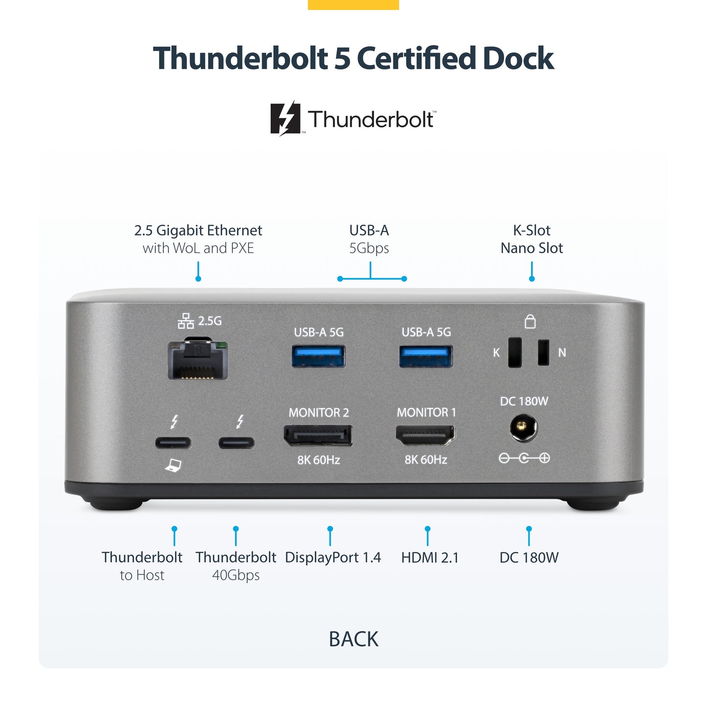 StarTech.com Thunderbolt 5 Universal Docking Station, Multi-Display Hub, 8K 60Hz or 4K 144Hz, 120Gbps Bandwidth Boost, 140W PD, 30W Phone Charging, USB 10Gbps, 2.5G LAN
